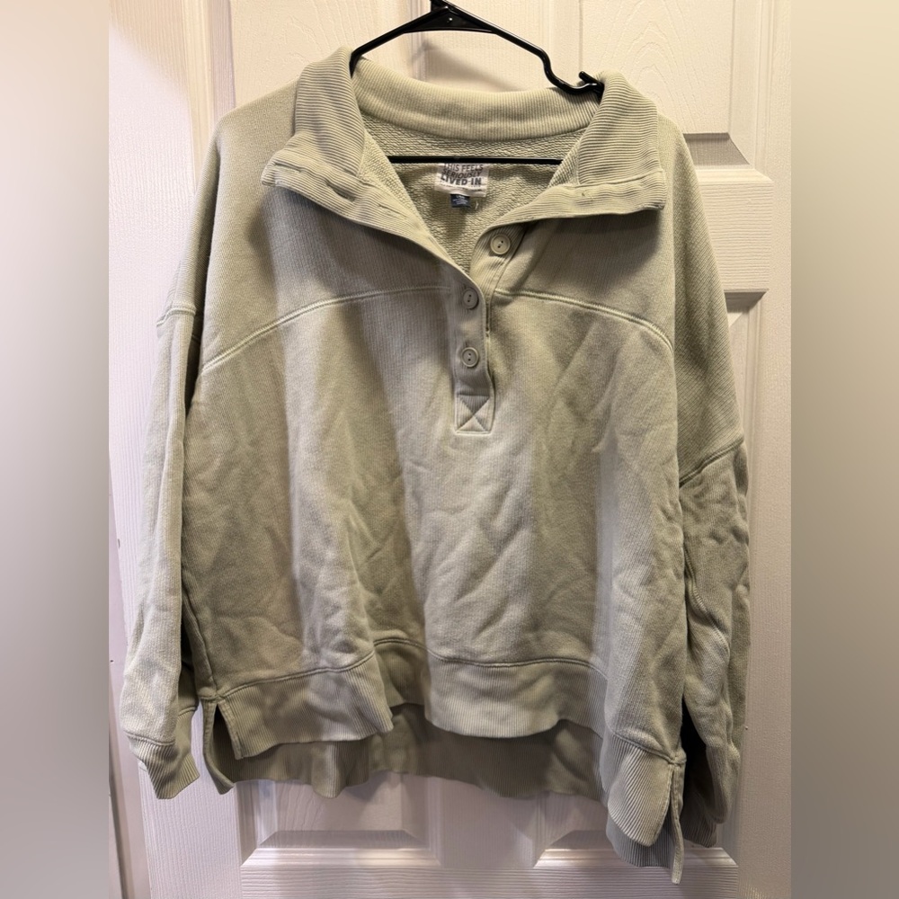 American Eagle Green Quarter-Button Pullover - image 1